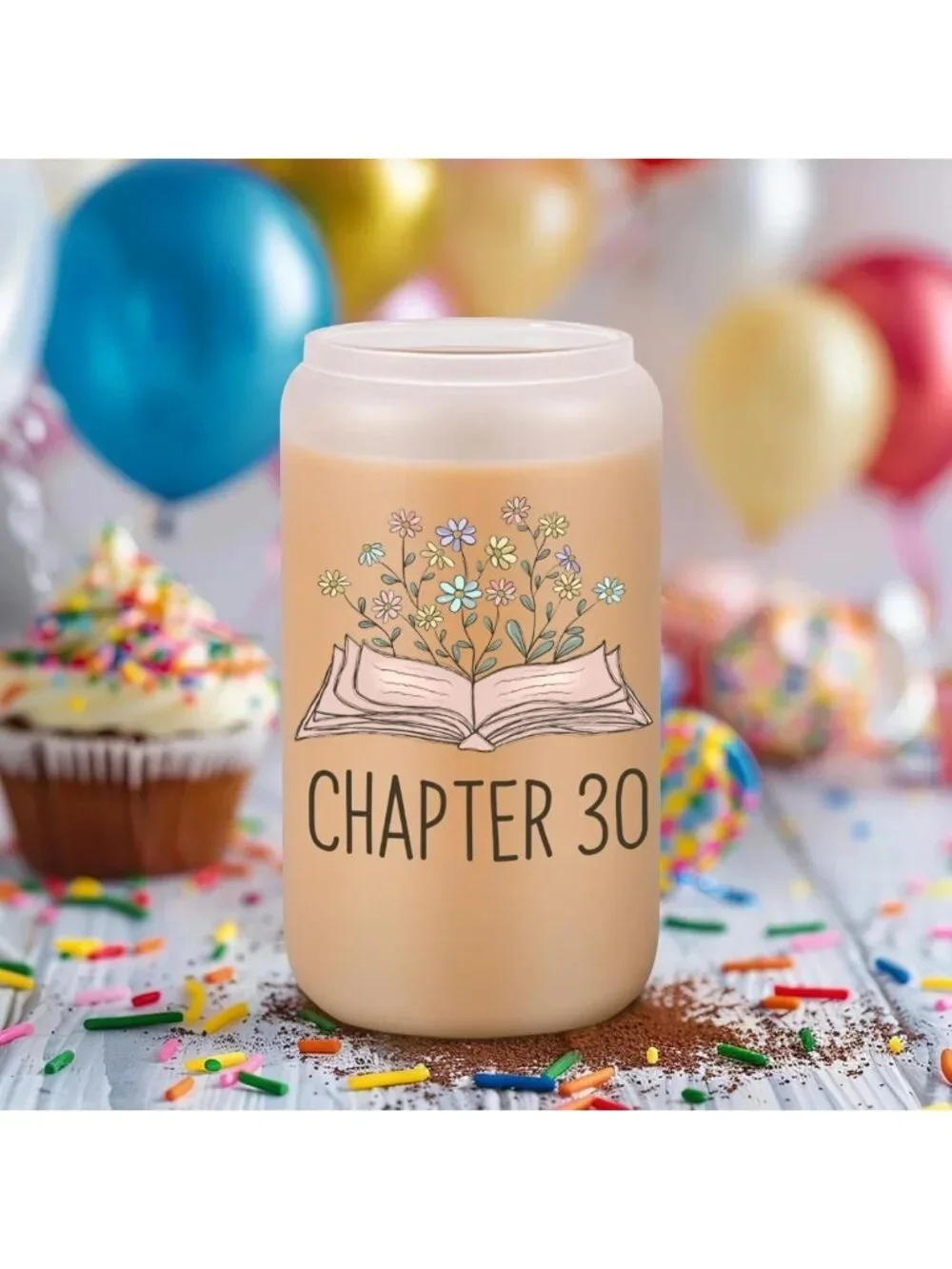 30th Birthday Glass Cup - Cute Gift for Her, Turning 30, 16 oz Coffee Tumbler